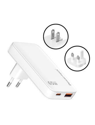 POWERTECH φορτιστής τοίχου PT-1532, EU/UK/CN βύσμα, USB/USB-C, 65W, GaN, λευκός POWERTECH φορτιστής τοίχου PT-1532, EU/UK/CN βύσμα, USB/USB-C, 65W, GaN, λευκός