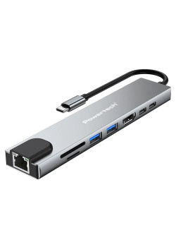 POWERTECH docking station PT-1536, 8 θυρών, USB-C σύνδεση, 87W PD, 100Mbps, γκρι POWERTECH docking station PT-1536, 8 θυρών, USB-C σύνδεση, 87W PD, 100Mbps, γκρι