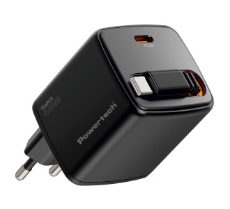 POWERTECH φορτιστής τοίχου PT-1572 με πτυσσόμενο καλώδιο, USB-C, 45W, GaN, μαύρος