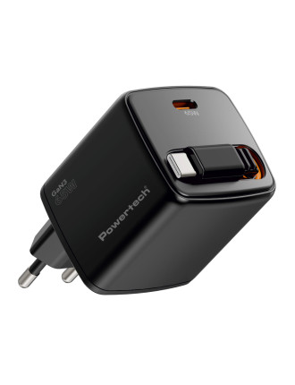 POWERTECH φορτιστής τοίχου PT-1573 με πτυσσόμενο καλώδιο, USB-C, 65W, GaN, μαύρος POWERTECH φορτιστής τοίχου PT-1573 με πτυσσόμενο καλώδιο, USB-C, 65W, GaN, μαύρος