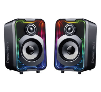 POWERTECH ηχεία PT-1575 με RGB φωτισμό, 2x 5W, Bluetooth & USB/USB-C, μαύρα