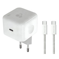 POWERTECH φορτιστής τοίχου PT-1581 με καλώδιο, USB-C, 40 έως 60W, GaN, AVS, λευκός