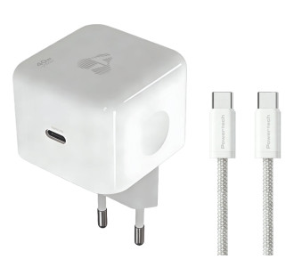 POWERTECH φορτιστής τοίχου PT-1581 με καλώδιο, USB-C, 40 έως 60W, GaN, AVS, λευκός POWERTECH φορτιστής τοίχου PT-1581 με καλώδιο, USB-C, 40 έως 60W, GaN, AVS, λευκός