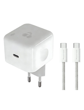 POWERTECH φορτιστής τοίχου PT-1581 με καλώδιο, USB-C, 40 έως 60W, GaN, AVS, λευκός