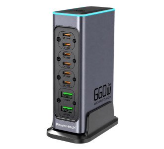 POWERTECH σταθμός φόρτισης PT-1621, 2x USB & 6x USB-C, GaN, 140W, γκρι POWERTECH σταθμός φόρτισης PT-1621, 2x USB & 6x USB-C, GaN, 140W, γκρι