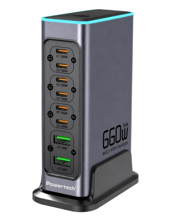 POWERTECH σταθμός φόρτισης PT-1621, 2x USB & 6x USB-C, GaN, 140W, γκρι POWERTECH σταθμός φόρτισης PT-1621, 2x USB & 6x USB-C, GaN, 140W, γκρι