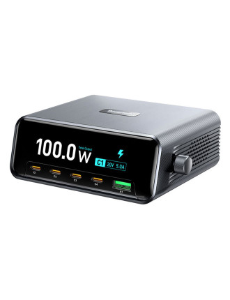 POWERTECH σταθμός φόρτισης PT-1622 με οθόνη, USB & 4x USB-C, GaN, 100W, ασημί POWERTECH σταθμός φόρτισης PT-1622 με οθόνη, USB & 4x USB-C, GaN, 100W, ασημί