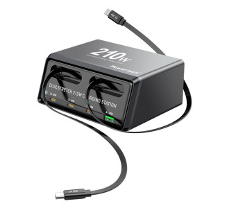 POWERTECH σταθμός φόρτισης PT-1623, USB/3x USB-C/2x USB-C καλώδια, GaN, 160W, μαύρος POWERTECH σταθμός φόρτισης PT-1623, USB/3x USB-C/2x USB-C καλώδια, GaN, 160W, μαύρος