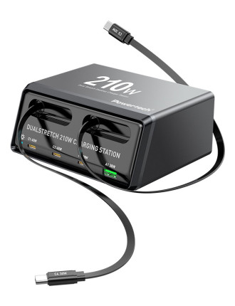 POWERTECH σταθμός φόρτισης PT-1623, USB/3x USB-C/2x USB-C καλώδια, GaN, 160W, μαύρος POWERTECH σταθμός φόρτισης PT-1623, USB/3x USB-C/2x USB-C καλώδια, GaN, 160W, μαύρος