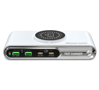 POWERTECH σταθμός φόρτισης PT-1624, 2x USB/2x USB-C/wireless, 72W, λευκός POWERTECH σταθμός φόρτισης PT-1624, 2x USB/2x USB-C/wireless, 72W, λευκός