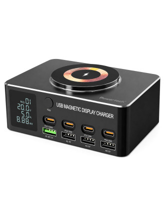 POWERTECH σταθμός φόρτισης PT-1625 με οθόνη, 4x USB/4x USB-C/wireless, 140W, μαύρος POWERTECH σταθμός φόρτισης PT-1625 με οθόνη, 4x USB/4x USB-C/wireless, 140W, μαύρος
