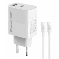 POWERTECH φορτιστής τοίχου PT-1635 με καλώδιο, USB/USB-C, 20W, λευκός POWERTECH φορτιστής τοίχου PT-1635 με καλώδιο, USB/USB-C, 20W, λευκός