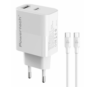 POWERTECH φορτιστής τοίχου PT-1635 με καλώδιο, USB/USB-C, 20W, λευκός POWERTECH φορτιστής τοίχου PT-1635 με καλώδιο, USB/USB-C, 20W, λευκός