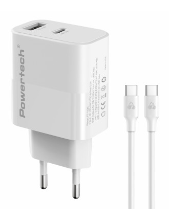POWERTECH φορτιστής τοίχου PT-1635 με καλώδιο, USB/USB-C, 20W, λευκός POWERTECH φορτιστής τοίχου PT-1635 με καλώδιο, USB/USB-C, 20W, λευκός