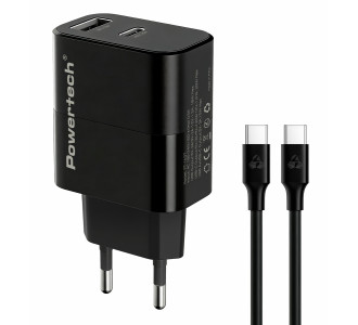 POWERTECH φορτιστής τοίχου PT-1637 με καλώδιο, USB/USB-C, 20W, μαύρος POWERTECH φορτιστής τοίχου PT-1637 με καλώδιο, USB/USB-C, 20W, μαύρος