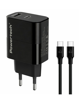 POWERTECH φορτιστής τοίχου PT-1637 με καλώδιο, USB/USB-C, 20W, μαύρος POWERTECH φορτιστής τοίχου PT-1637 με καλώδιο, USB/USB-C, 20W, μαύρος