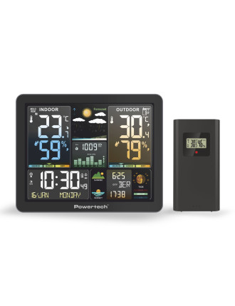 POWERTECH ψηφιακός μετεωρολογικός σταθμός PT-1660 με ασύρματο εξωτερικό αισθητήρα, ξυπνητήρι, μαύρος