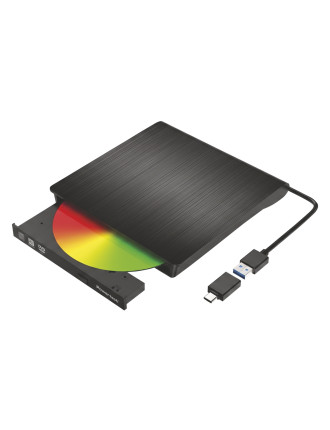 POWERTECH εξωτερικός οδηγός εγγραφής/ανάγνωσης CD/DVD PT-1678, USB/USB-C σύνδεση, μαύρος