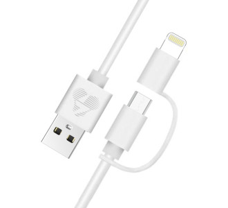 POWERTECH καλώδιο USB σε Micro/Lightning PT-707, MFi, 2.4A, 1m, λευκό