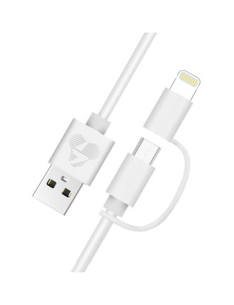 POWERTECH καλώδιο USB σε Micro/Lightning PT-707, MFi, 2.4A, 1m, λευκό