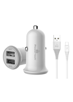 POWERTECH Φορτιστής αυτοκινήτου & καλώδιο Micro USB PT-772, 2x USB, 3.4A
