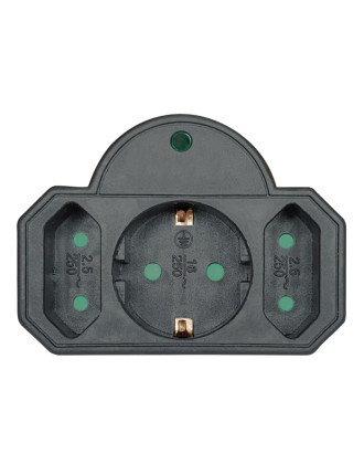 POWERTECH αντάπτορας ρεύματος PT-817 με προστασία υπέρτασης, 1x schuko, 2x euro, 16A, μαύρος