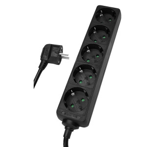 POWERTECH πολύπριζο PT-870, 5x schuko, 16A, 1,5m, μαύρο