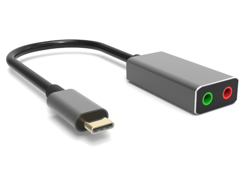 POWERTECH USB Type-C κάρτα ήχου PTH-045, 2x 3.5mm, γκρι