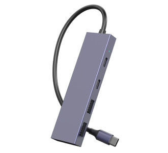 POWERTECH USB hub PTH-110, 4x θυρών, 10Gbps, USB-C σύνδεση, γκρι