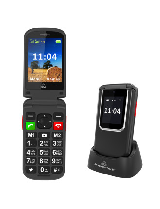 POWERTECH κινητό τηλέφωνο Sentry 4G Flip, 2.8/1.77", dual SIM, πλήκτρο SOS, μαύρο