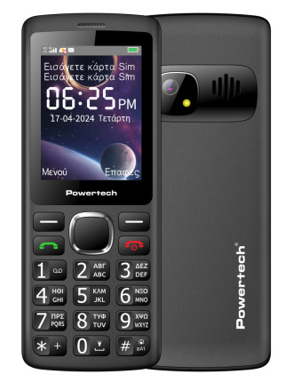 POWERTECH κινητό τηλέφωνο Sentry 4G Bar, 2.4", dual SIM, με κάμερα, μαύρο