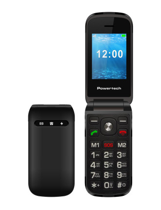 POWERTECH κινητό τηλέφωνο Milly Flip V2, 2.4", dual SIM, πλήκτρο SOS, μαύρο