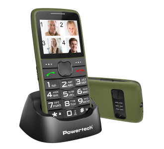 POWERTECH κινητό τηλέφωνο Sentry Eco V2, dual SIM, πλήκτρο SOS, χακί
