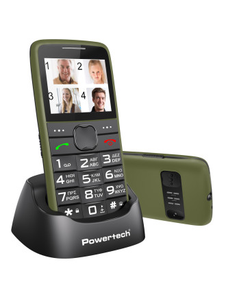 POWERTECH κινητό τηλέφωνο Sentry Eco V2, dual SIM, πλήκτρο SOS, χακί