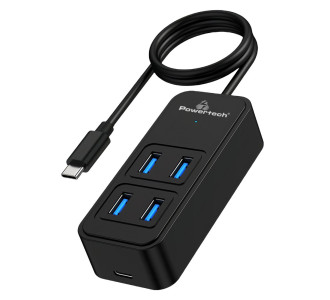 POWERTECH USB 3.2 hub PTR-0156 4x θυρών, 5Gbps, USB-C σύνδεση, 1m, μαύρο