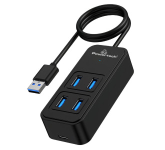 POWERTECH USB 3.2 hub PTR-0157, 4x θυρών, 5Gbps, USB σύνδεση, 1m, μαύρο