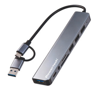 POWERTECH USB hub PTR-0205 με card reader, 8 θυρών, USB & USB-C σύνδεση, γκρι POWERTECH USB hub PTR-0205 με card reader, 8 θυρών, USB & USB-C σύνδεση, γκρι