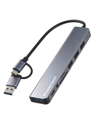 POWERTECH USB hub PTR-0205 με card reader, 8 θυρών, USB & USB-C σύνδεση, γκρι POWERTECH USB hub PTR-0205 με card reader, 8 θυρών, USB & USB-C σύνδεση, γκρι