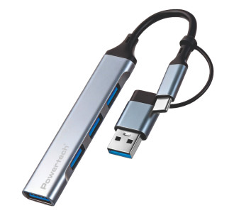 POWERTECH USB hub PTR-0206, 4x θυρών, USB 3.0, 5Gbps, USB & USB-C σύνδεση, γκρι POWERTECH USB hub PTR-0206, 4x θυρών, USB 3.0, 5Gbps, USB & USB-C σύνδεση, γκρι