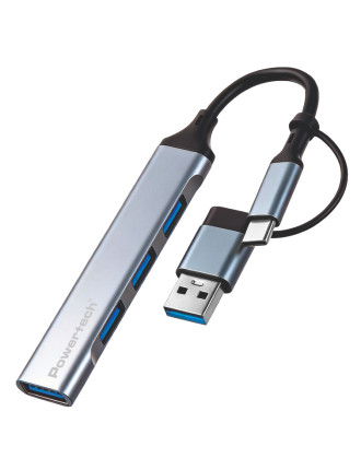 POWERTECH USB hub PTR-0206, 4x θυρών, USB 3.0, 5Gbps, USB & USB-C σύνδεση, γκρι POWERTECH USB hub PTR-0206, 4x θυρών, USB 3.0, 5Gbps, USB & USB-C σύνδεση, γκρι