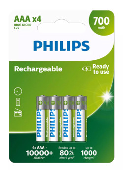 PHILIPS επαναφορτιζόμενη μπαταρία R03B4A70, 700mAh, AAA HR03 Micro, 4τμχ