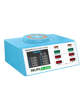 RELIFE σταθμός φόρτισης RL-309AW, 6x USB/2x USB-C/wireless, 100W, λευκός