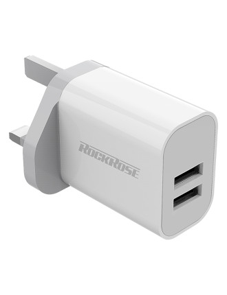 ROCKROSE φορτιστής τοίχου για πρίζα UK Casa A2, 2x USB, 2.4A 12W, λευκός