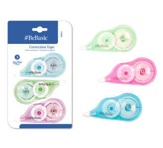 BEBASIC σετ διορθωτική ταινία S063, 5mm x 12m, μπλε/πράσινη/ροζ, 3τμχ