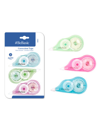 BEBASIC σετ διορθωτική ταινία S063, 5mm x 12m, μπλε/πράσινη/ροζ, 3τμχ