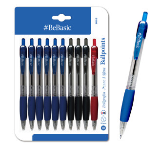 BEBASIC σετ στυλό διαρκείας ballpoint S065, 1mm μύτη, 14.5cm, μπλε/μαύρο/κόκκινο, 10τμχ