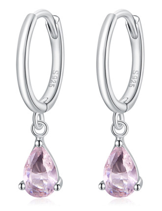 BAMOER σκουλαρίκια κρίκος SCE1018 με ροζ κυβική ζιρκόνια, ασήμι 925