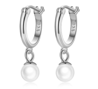 BAMOER σκουλαρίκια κρίκος SCE1257 με πέρλα, ασήμι 925, ασημί