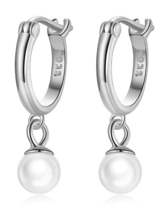 BAMOER σκουλαρίκια κρίκος SCE1257 με πέρλα, ασήμι 925, ασημί