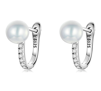 BAMOER σκουλαρίκια κρίκος SCE1288 με κυβική ζιρκόνια & πέρλα, ασήμι 925 BAMOER σκουλαρίκια κρίκος SCE1288 με κυβική ζιρκόνια & πέρλα, ασήμι 925